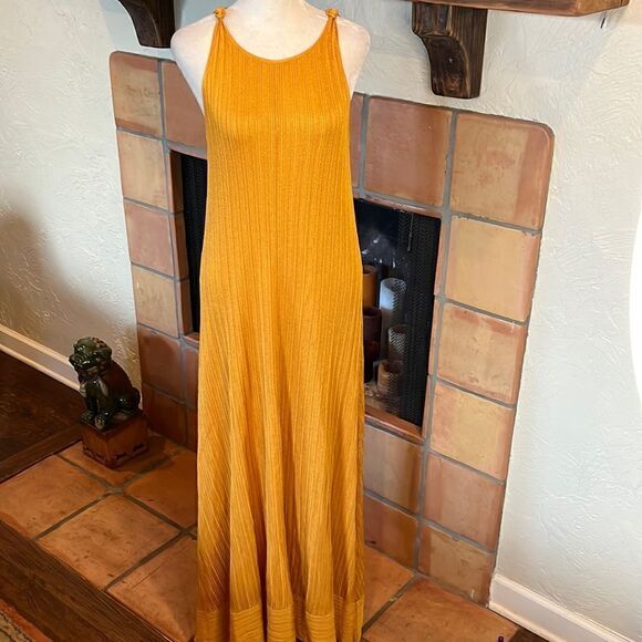Zara Knit Yellow-Orange Knotted Shoulder Strap Maxi Dress, S! - Picture 1 of 9